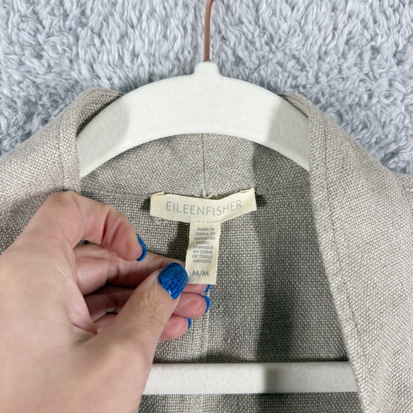 Eileen Fisher 100% Organic Linen Open Front Blazer Jacket Size M Beige Tan - Picture 5 of 7